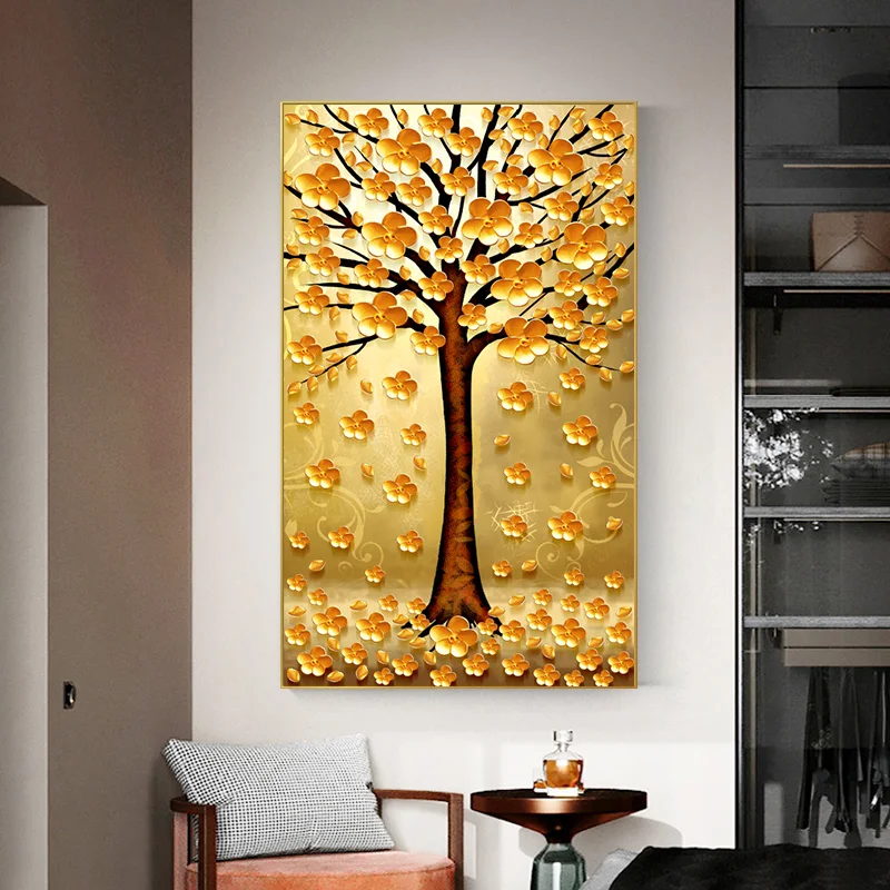 Nordic Abstract Art Golden Money Tree Canvas Painting Wall Art Pictures