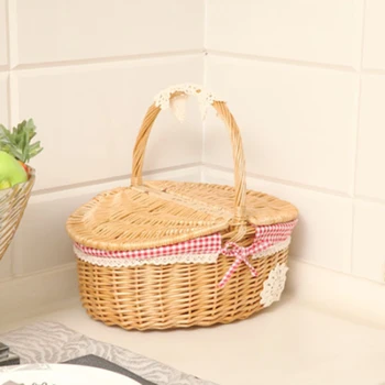

Wicker Willow Woven Picnic Basket Hamper with Lid and Handle Camping Picnic Shopping Food Fruit Picnic Basket