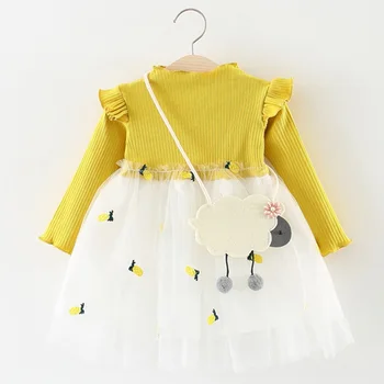 

Cute Baby Girls Dresses Costume New With watermelon bag Kids Baby Clothing Dress Casual Cotton Girls baby Party Dress outfits