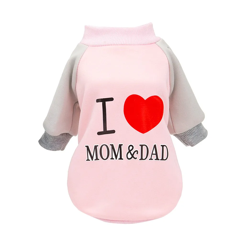 Новинка; толстовка с капюшоном для домашних животных с надписью «i love mom and DAD»; сезон осень-зима; модная Милая удобная одежда; теплая одежда для кошек и собак; YH