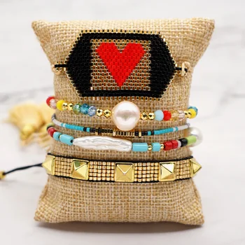

Go2Boho Miyuki Heart Bracelet Pearls Enamel Bracekets For Women Colorful Beads Tassel Pulseras Boho Summer Beach Pearl Femme