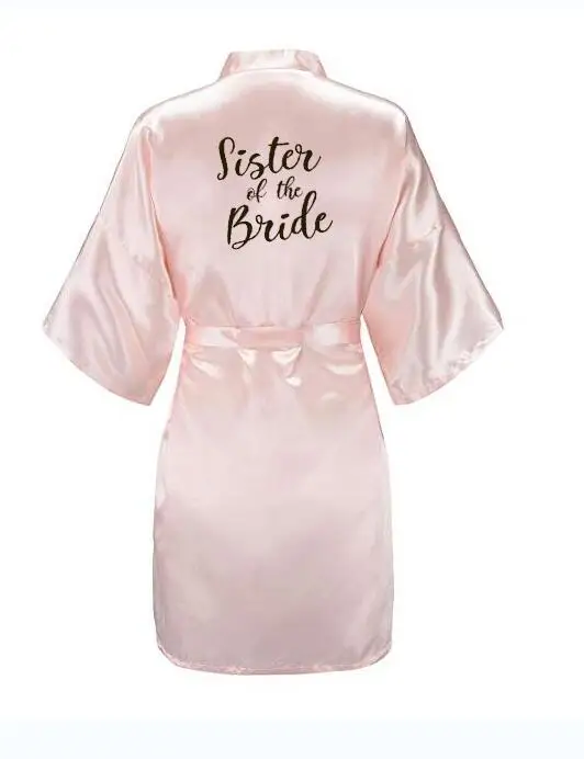 Bride Bridesmaid Robe with White Black Letters Wedding Gift Bathrobe Kimono Satin Robes