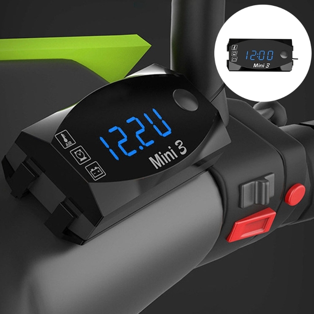 In 1 Digital Time Voltage Temperature Clock Waterproof Dustproof DC 6V-30V Red Green Blue
