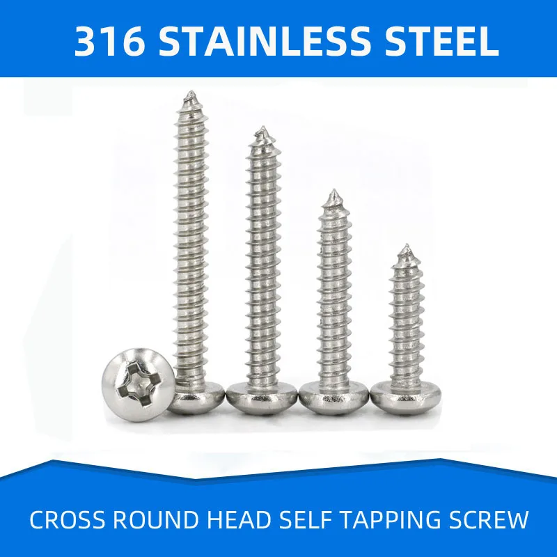

316 Stainless Steel Self-Tapping Pan Screw Cross Wood Screws round Head Screw M2.2 M2.9 M3 M3.5 M3.9 M4