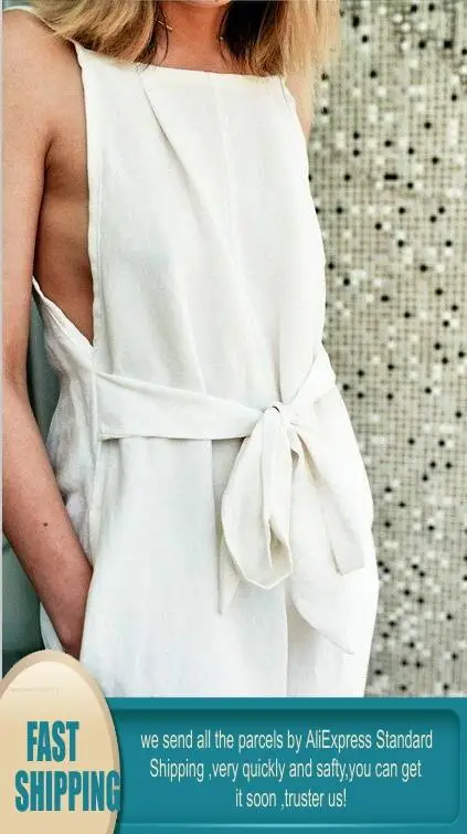 Белый комбинезон элегантный для женщин 2020 широкие брюки с завязками без рукавов