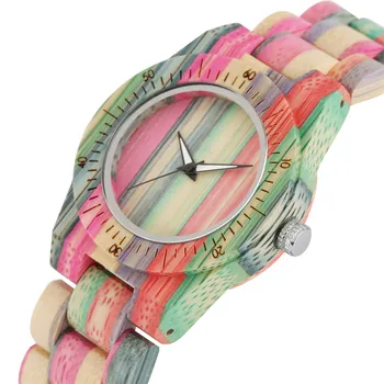 

Bamboo Wood Women Watch Quartz Movement Creative Colorful Wooden Ladies Bangle Wristwatch Analog Display Female Clock