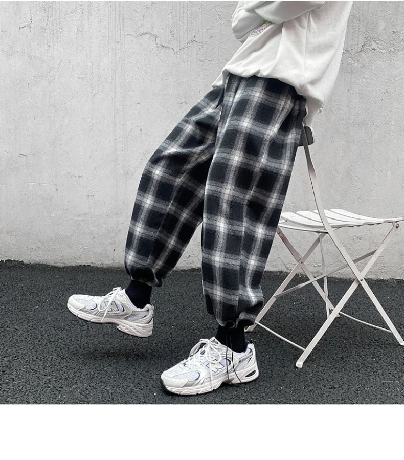 Luclesam男性韓国黒のチェック柄パンツメンズストレートヒップホップワイドレッグパンツハーレムズボンプラスサイズ Aliexpress