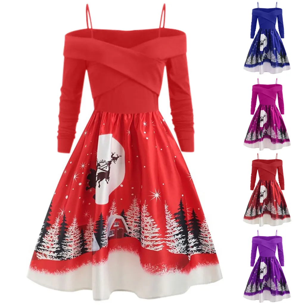 Xmas Women Dresses Casual Christmas Day Dresses Ladies Clothing Long Sleeve Print Leisure Clothes Plus Size Party Dress Vestidos