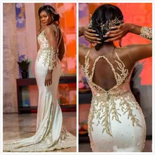 Aso Ebi, золотые кружевные бисерные вечерние платья с аппликацией, арабские прозрачные платья с длинным рукавом, платья для выпускного вечера, африканская Женская официальная одежда