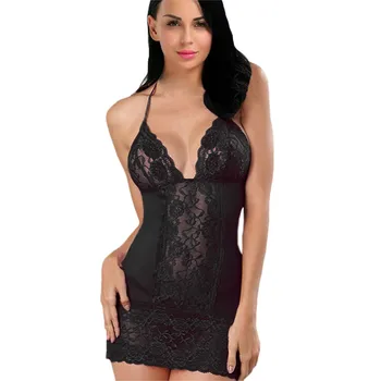 

Plus Size Sexy Backless Night Dress Women New Sexy Lace Lace Up Nightwear Dress Women Sleepwear Underwear Lingerie Koszula Nocna