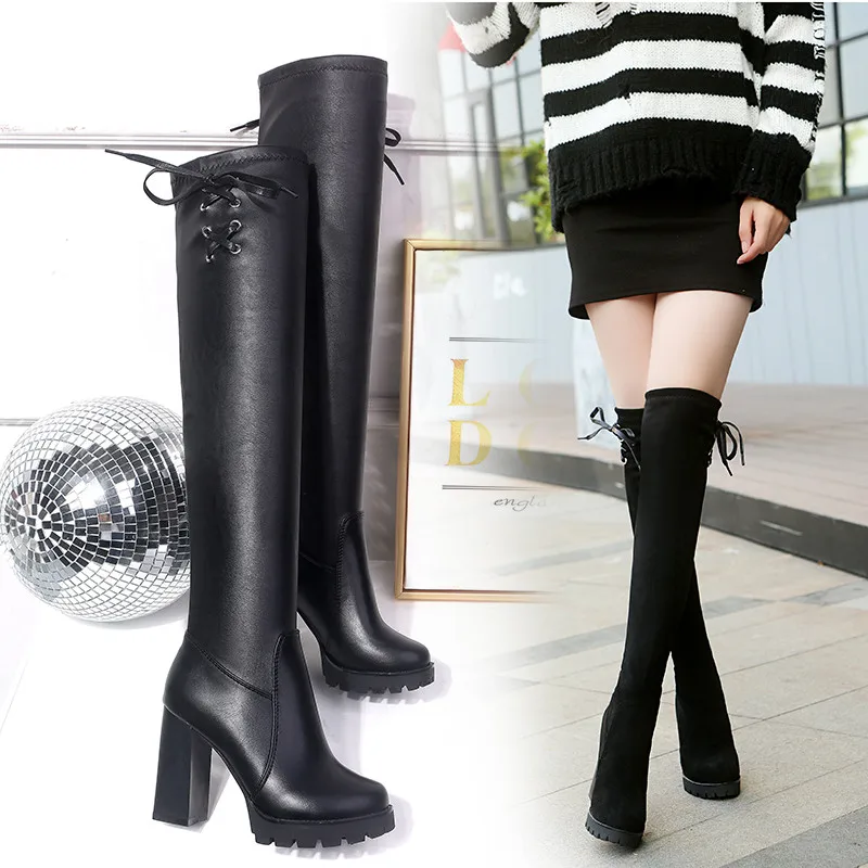 

Lady Sexy Over Knee Thigh High Boots Women Autumn Fashion Thick Tigh Heels Platform Super High Heels Women's Winter Boots