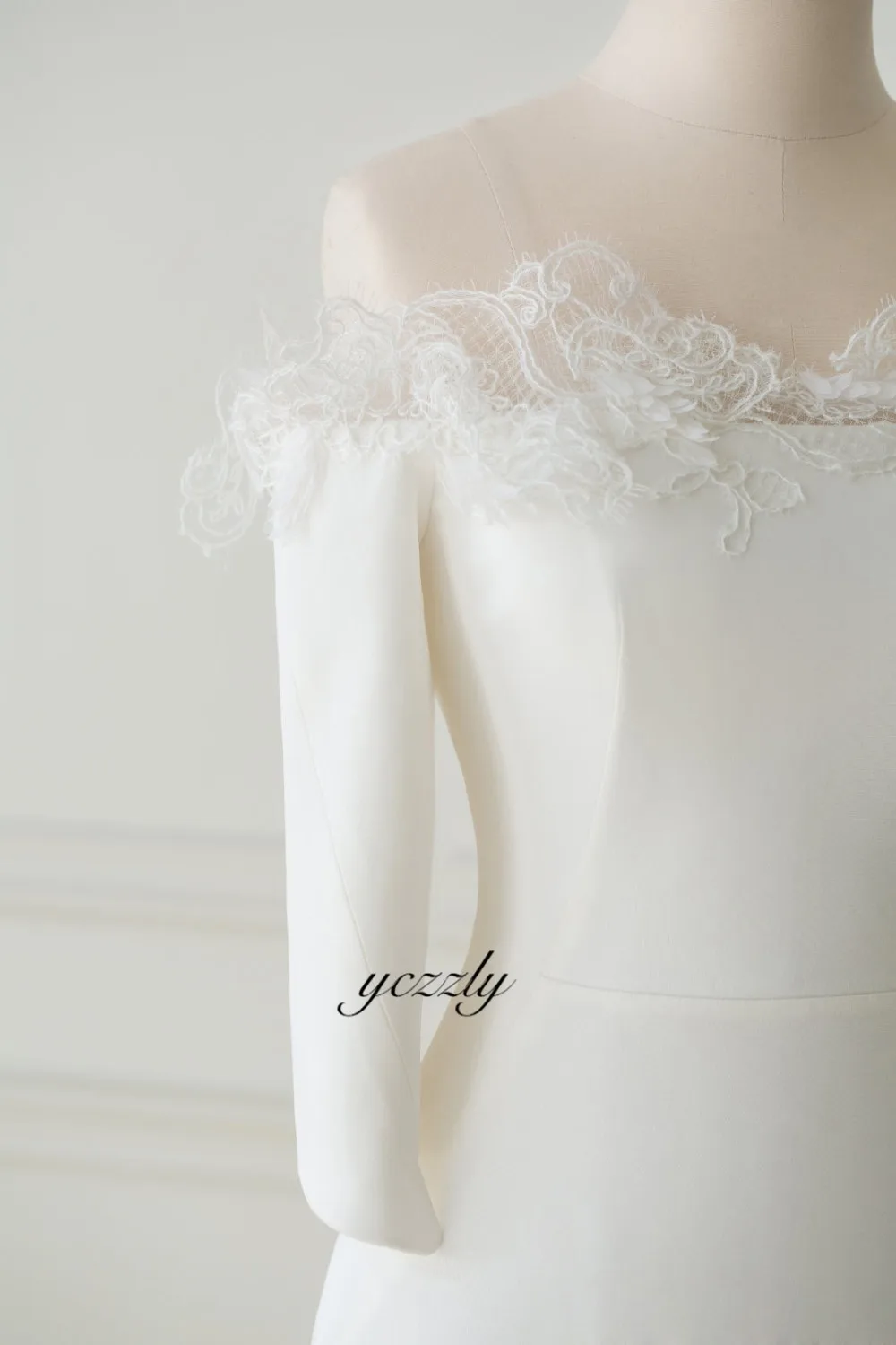 Vestidos De Novia/Простые Свадебные платья русалки с открытыми плечами и аппликацией, с длинными рукавами, плюс размер, сатиновое свадебное платье Y30