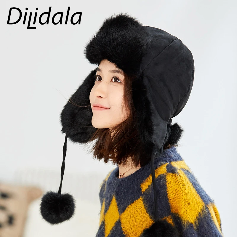 Dilidala, Женская осенне-зимняя вязаная шапка, Корейская версия, дикая, Northeast Lei Feng, шапка, ветрозащитная шапка,, зимние шапки для женщин