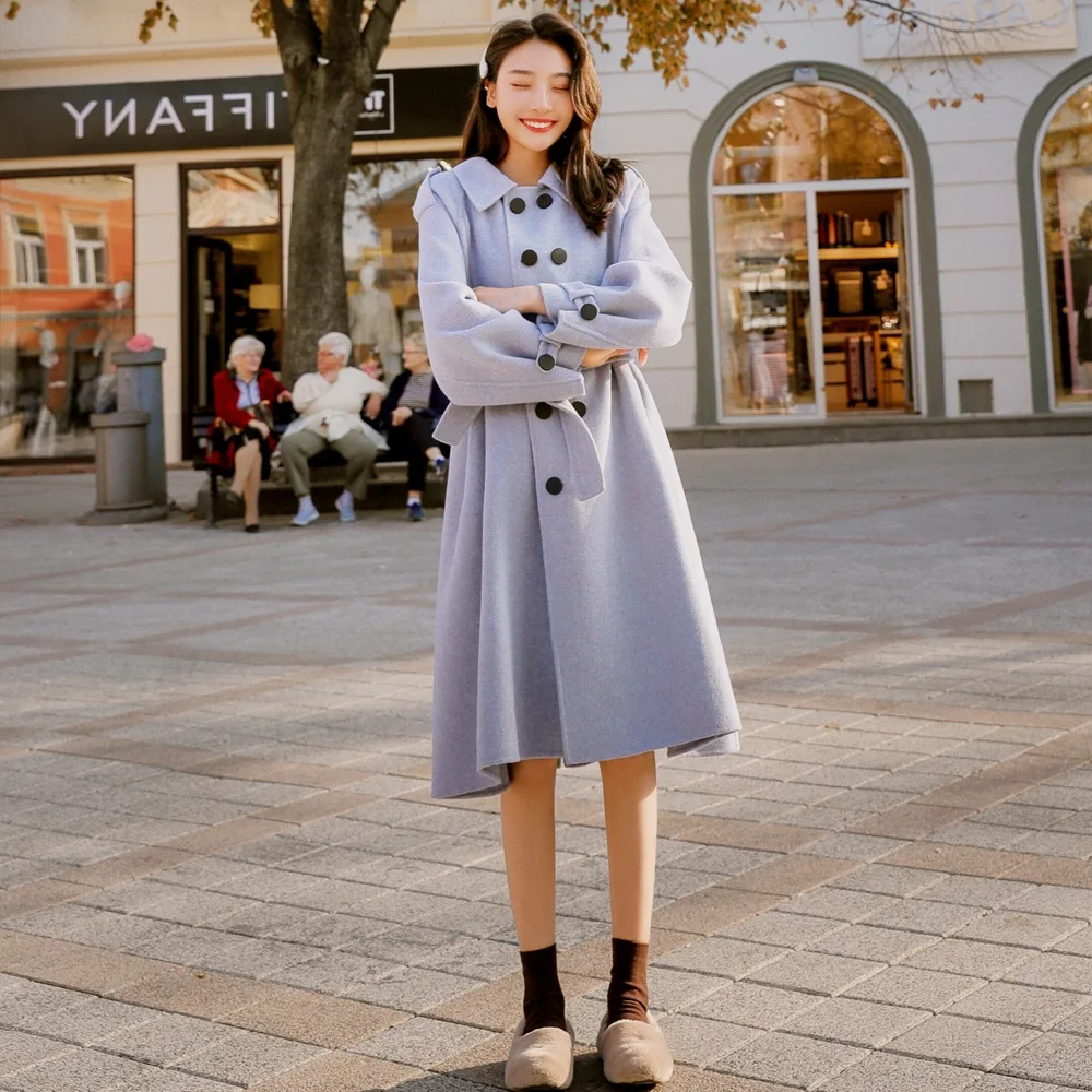 

Woolen Jacket 2018 Winter New Style WOMEN'S Dress Retro Hepburn Wind Mid-length Waist Hugging Slimming Single Breasted Woolen Ov