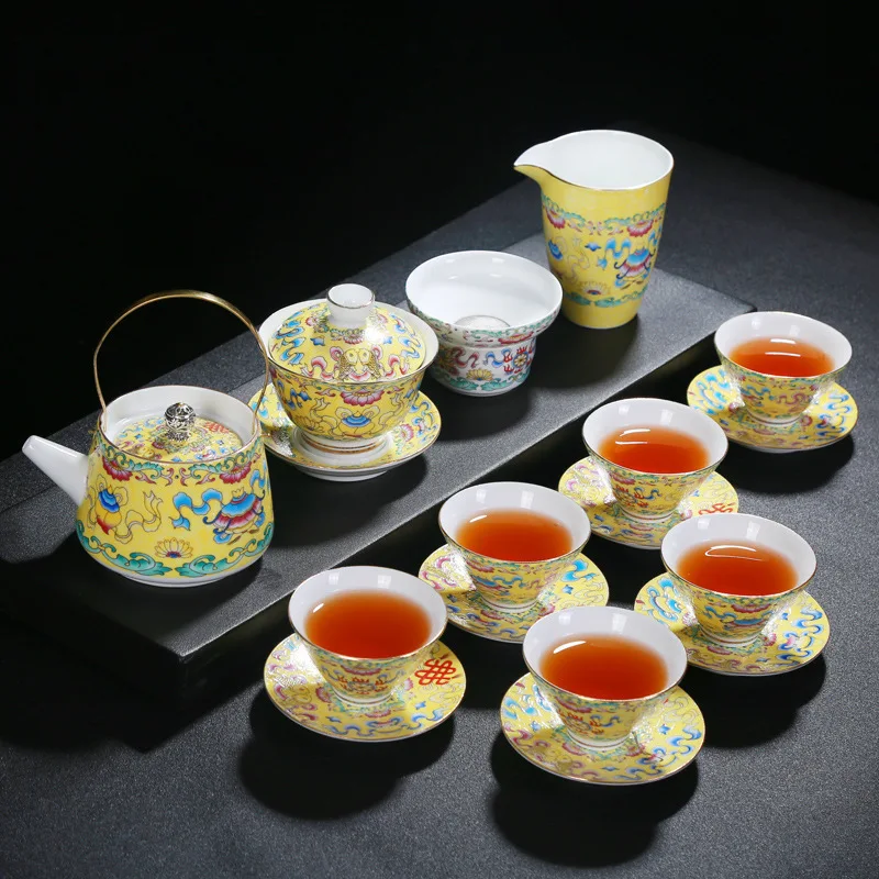 

Obedient At Jindezhen Manual Pastel Tea Set Enamel Color Teapot Tureen Teacup A Complete Set Blue And White Kung Fu Tea Have