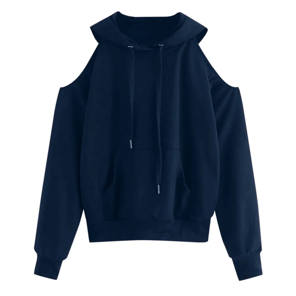 JAYCOSIN Fashion Women Casual Simple Loose Off Shoulder Hooded Sweatshirt Long Sleeve Comfortable Soft Pure Color Blouse