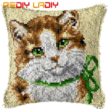 

Latch Hook Cushion Lovely Kitten Pre-Printed Canvas Cushion Cover Acrylic Yarn Crochet Pillow Case Set Hobby & Crafts Home Decor