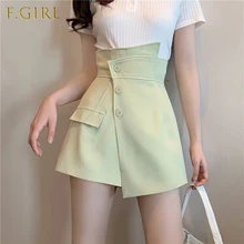 Cintura alta breasted irregular verão mini saias feminino a line coreano clube saia perna larga magro cabido elegante casual festa