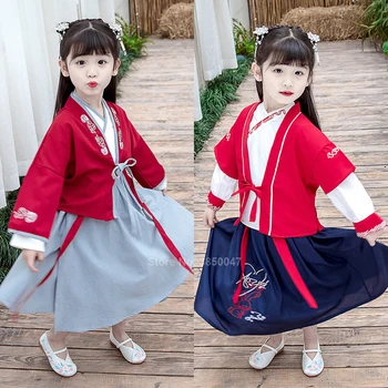 

Child Traditional Chinese Style Clothing Boy Cotton Embroidery Tang Suit Girl Folk Dance Dress Hanfu Stage Performance Costume