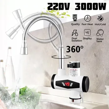 

EU plug 220V 3000W Instant 360° Rotatable Electric Faucet Tap Hot Water Cold Heater Stainless Steel Under Inflow LED Display