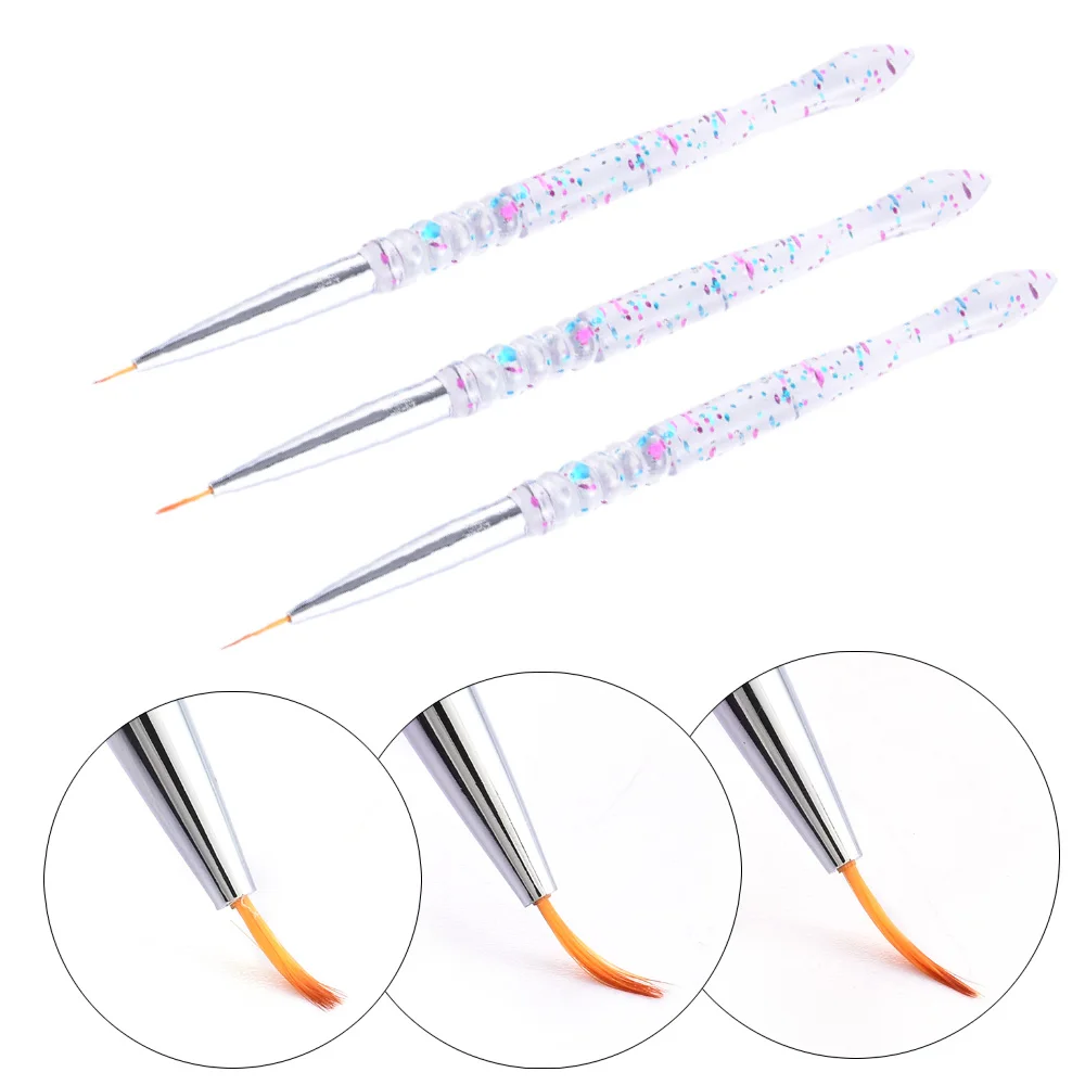 3Pcs Acrylic French Stripe Nail Art Liner Brush Set 3D Tips Manicure Ultra-thin Line Drawing Pen UV Gel Brushes Painting Tools
