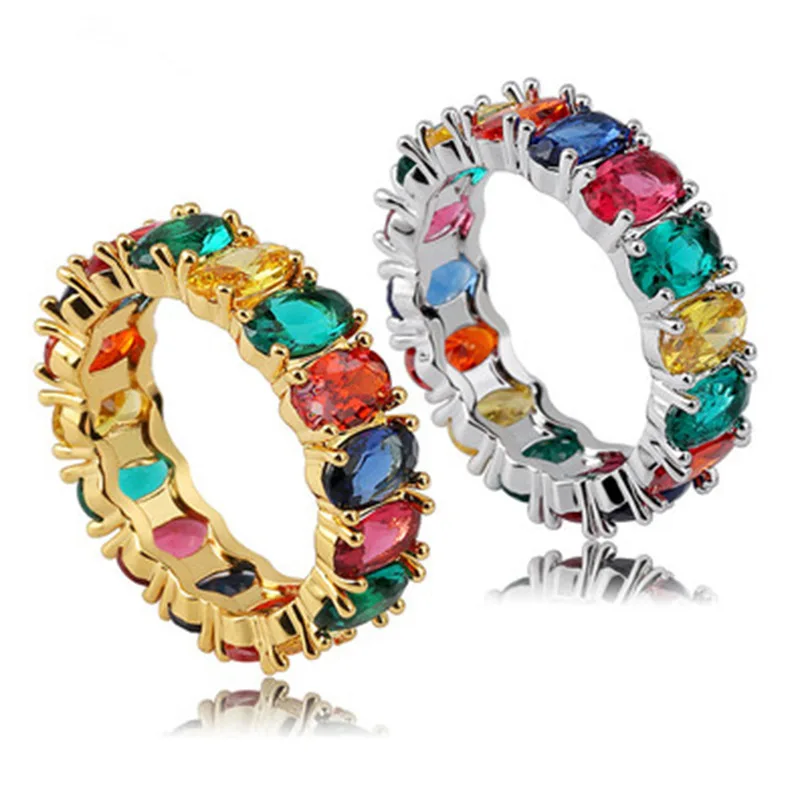 Baguette Rainbow CZ Ring For Women Engagement Wedding Band Jewelry