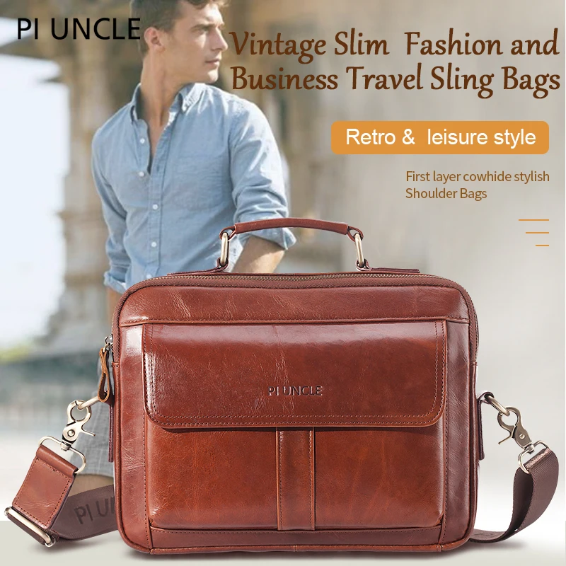 Messenger Bag men's leather briefcase leisure single shoulder backpack large capacity business travel bag