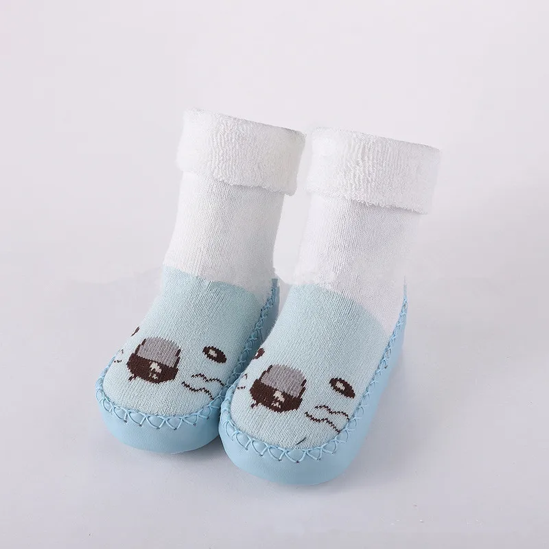 Весна-Осень-зима, носки детские с рисунками, Нескользящие хлопковые детские носки-тапочки с кожаной подошвой, носки для новорожденных - Цвет: FB111-LtBe