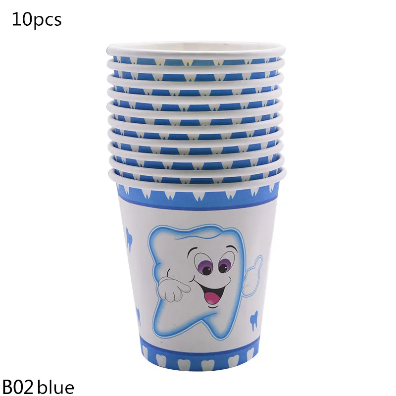 Розовый синий мультфильм одноразовые посуда день рождения тема вечерние мультфильм зуб бумажные тарелки и стаканы баннер скатерть для душа ребенка - Цвет: B02 blue