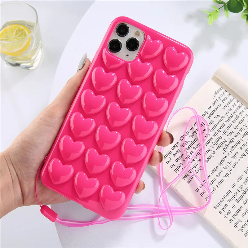 Lovebay 3D Love Heart чехол для телефона для iPhone 11 Pro X XR XS Max 7 8 6 6s Plus карамельный цвет с ремешком из мягкого ТПУ - Цвет: RR