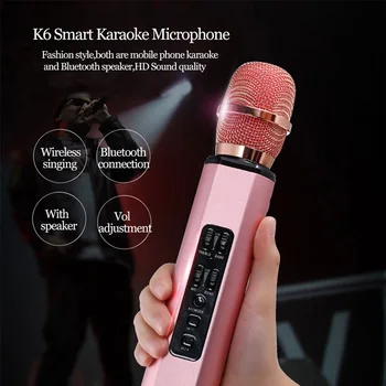 

K6 Wireless Microphone Karaoke Bluetooth4.1 Mic Dual Speaker Portable Player Brand New And High Quality