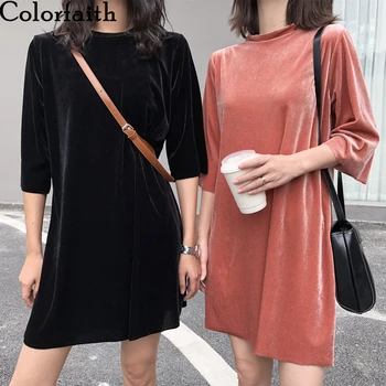 

Colorfaith New 2020 Women Spring Summer T-Shirts Velvet Bottoming Casual Fashionable Korean Style Loose Female Midi Tops T3592