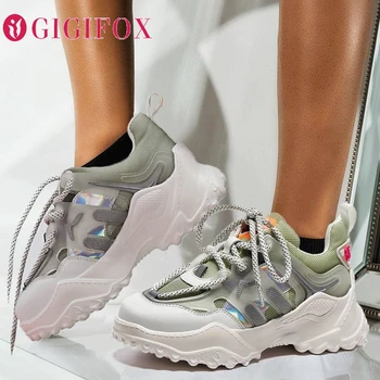 

GIGIFOX 2020 Brand New Genuine leather and air mesh Shoelaces Fashion Leisure Sneakers Flats Women Shoes