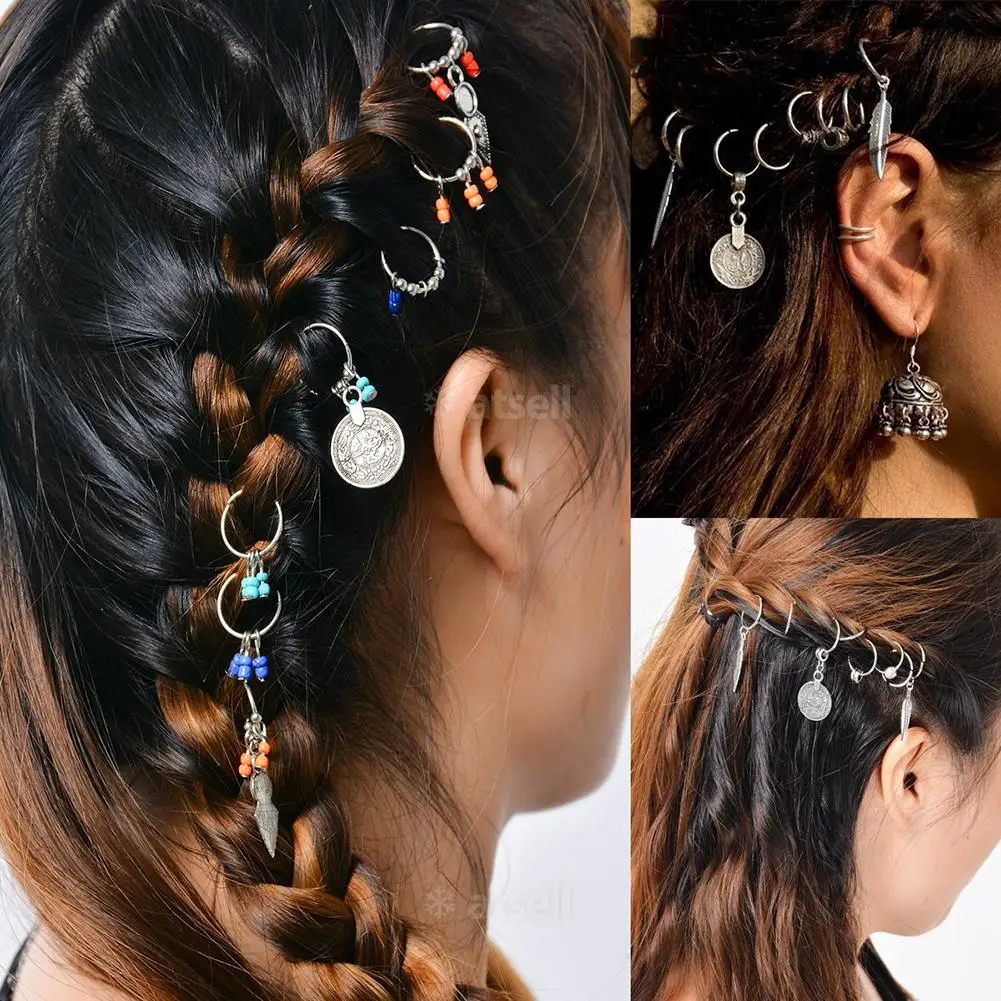 7/8 шт./набор кольца для волос с подвеской бусиной|beaded hair accessories|coins accessorieshair charms |