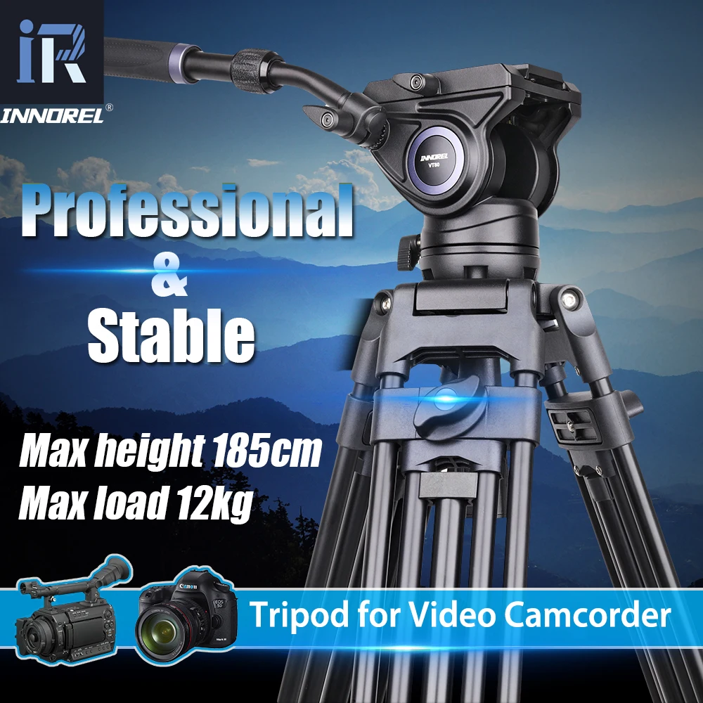Trípode de vídeo de aluminio profesional intnorel VT80, trípode de cámara de vídeo fluido hidráulico para cámara Dslr Dv 185CM 12kg carga máxima