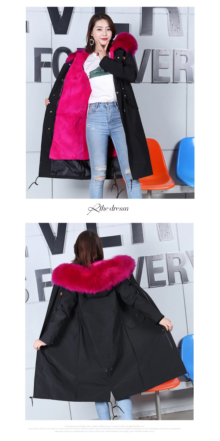 New fur coat real rabbit fur liner warm party to overcome wool fur collar female long coat fur coat