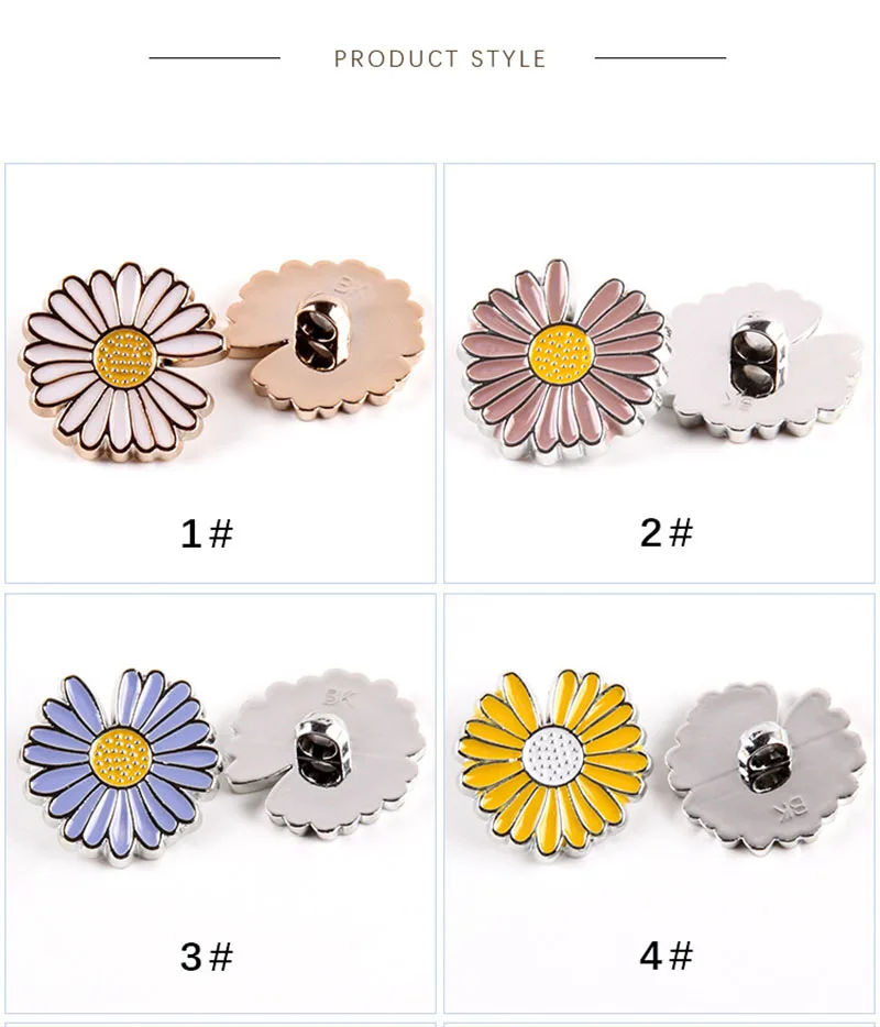 25mm Kleine Daisy-Geformten Tasten Sonne Blume Tasten Harz Metarl Taste Für Kleidung Mantel Pullover Zubehör DIY – Detail 6