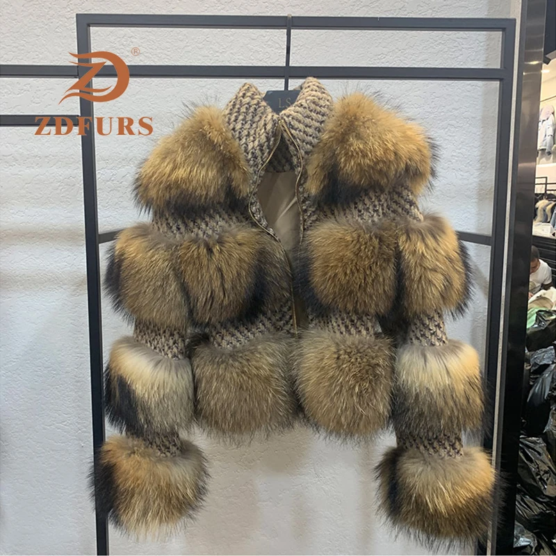 natural ZDFURS* зимняя куртка женская парка пальто из натурального меха енота шерстяное пальто куртка-бомбер корейский уличный сверхразмерный - Цвет: natural