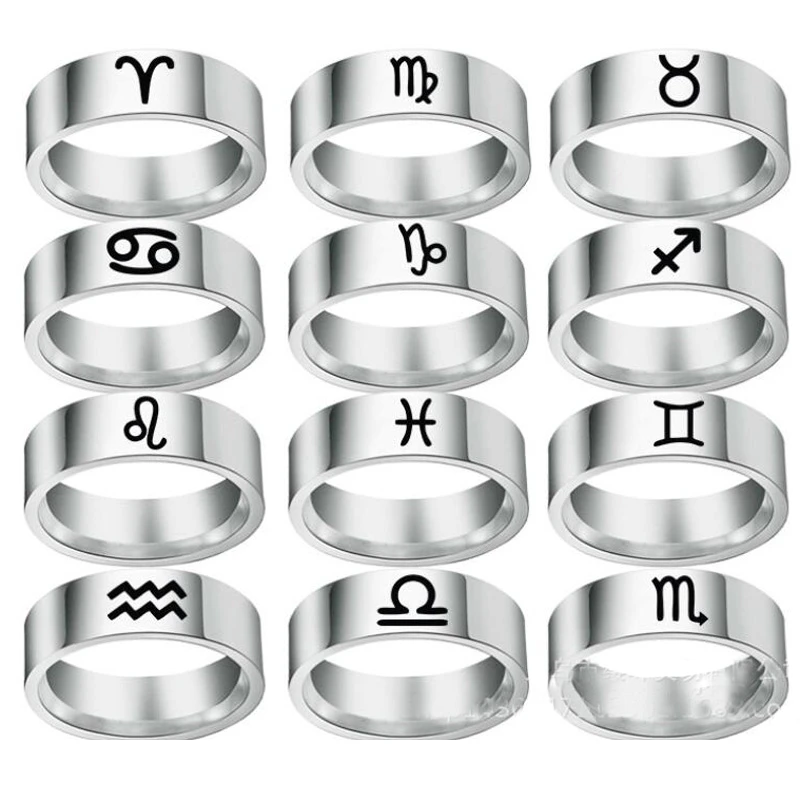 del zodiaco o de la constelación en acero inoxidable, anillos de signos abstractos, Leo, Aries, Tauro, cáncer, Géminis, Libra, joyería del zodiaco|Anillos| - AliExpress