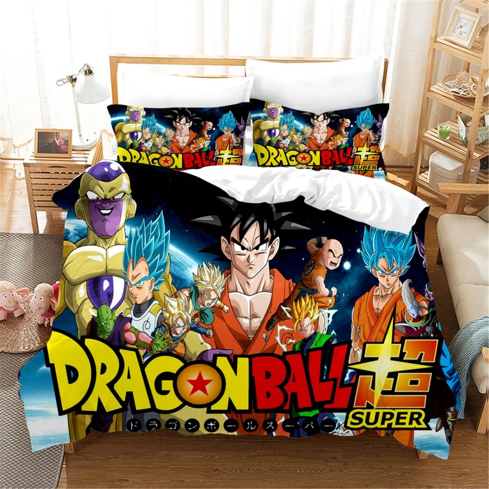 Мультфильм Dragon Ball 3D комплект из одеяла с принтом для мальчика, Комплект постельного белья queen King домашнее пуховое одеяло крышка наволочками, Комплект постельного белья для очень больших и постельное белье с аниме комплект 2/3 предмета в комплекте