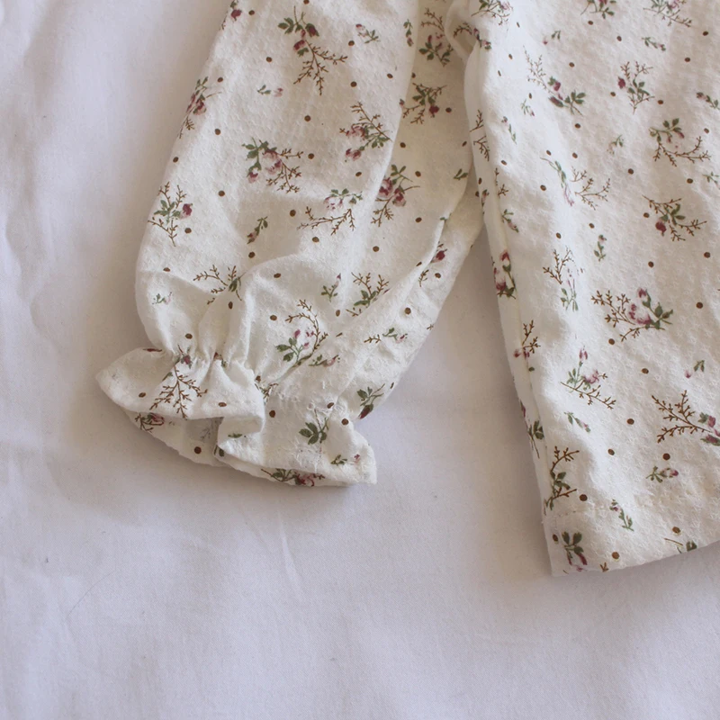 Korean Style Baby Girls Floral Printed Blouses Spring Toddlers Children Tops Ruffles Collar Long Sleeve Kids Shirts