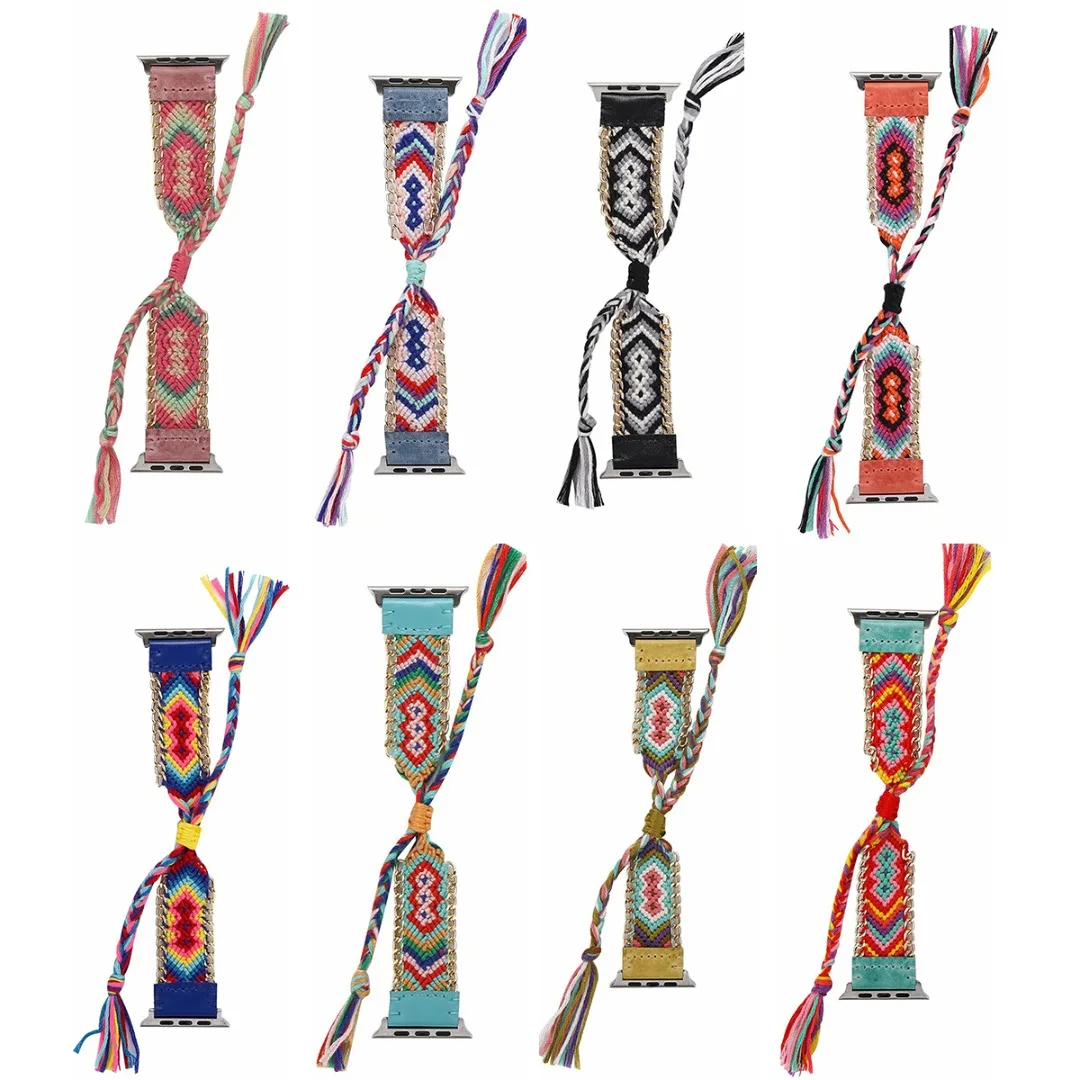 

Smart Watch Sport Watch Band Bohemian Bracelet Leather Loop Vintage Ethnic Handmade Weave Watchband For Apple Watch Band 42mm