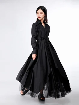 

2019 spring and autumn fashion shirt dress women cotton casual dress black long dresses long sleeve bandage dress