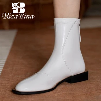

RIZABINA Women Ankle Boots Flats Square Toe Zipper Shoes Winter Warm Boots Fashion Women Party Footwear Size 34-40