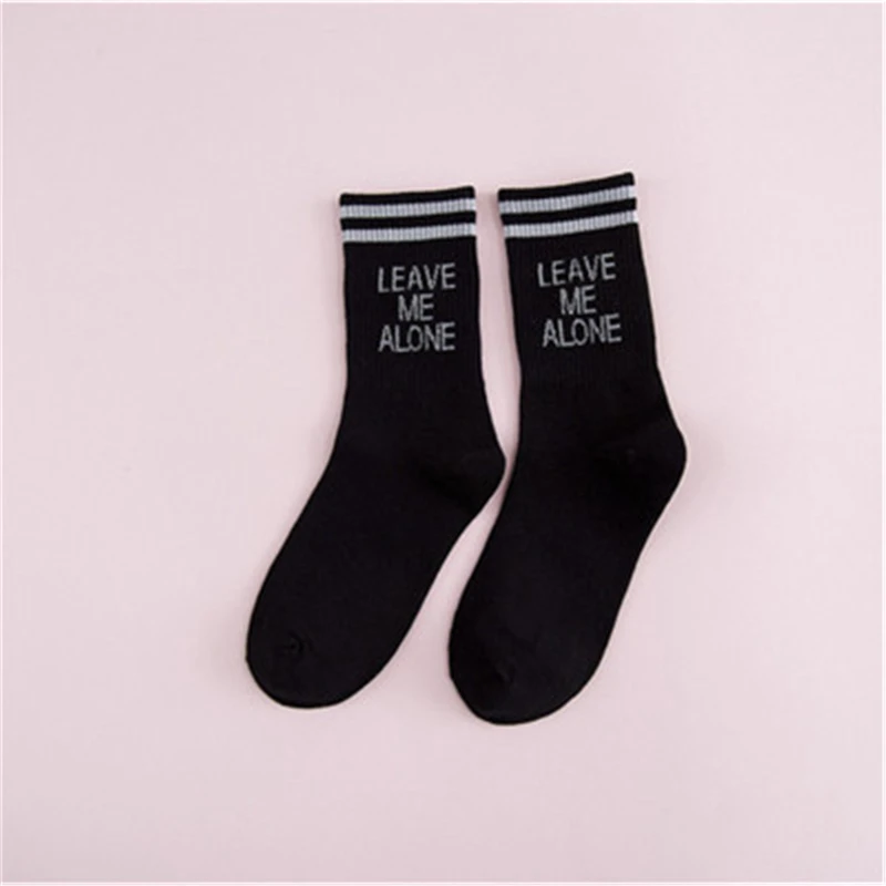 Дропшиппинг, мужские забавные носки, Харадзюку, юморное напечатанное слово, носки, летние, креативные, хип-хоп, Уличный Скейтборд, унисекс - Цвет: Black Leave Me Alone