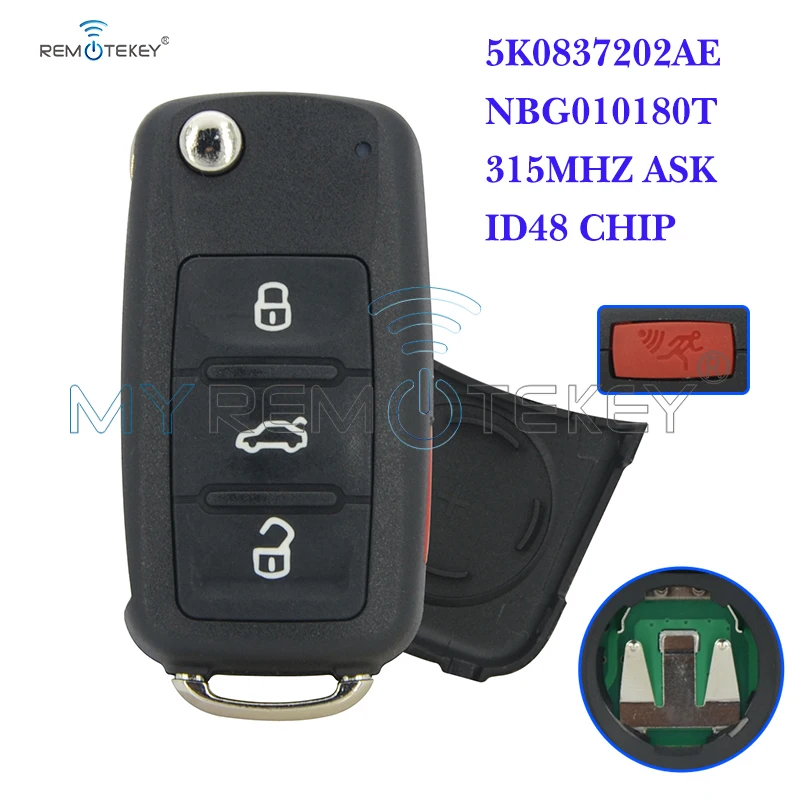 Remtekey 5K0837202AE Flip Remote Car Key 4 Button 315 Mhz ASK ID48 For VW Bettle CC EOS Golf Jetta Passat Tiguan 2013-2016