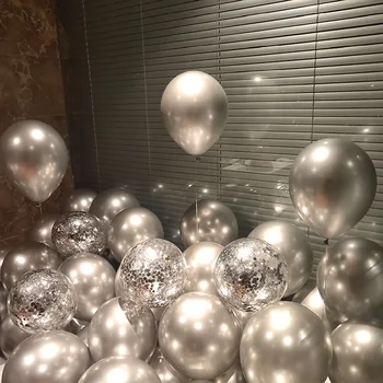 

10pcs/set Metal Chrome Gold Silver Latex Balloons Transparent Silver Golden Confetti Balloon Wedding Birthday Party Decor Balaos