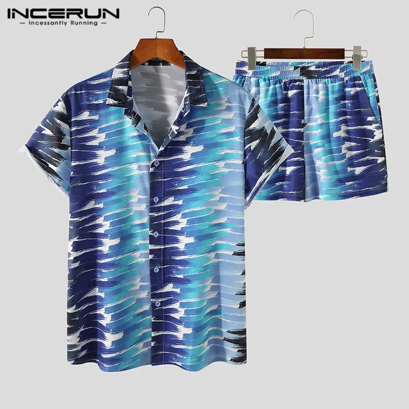Suits Hawaiian-Sets INCERUN Mens Shirt Shorts Vacation Streetwear 2-Pieces Casual Summer