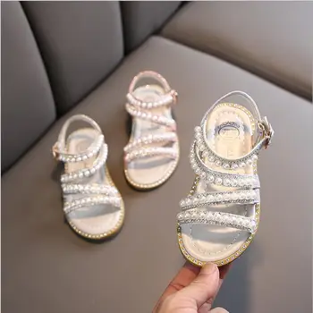 

Summer Girls Shoes Bead Mary Janes Flats Fling Princess Shoes Baby Dance Shoes Kids Sandals Children Wedding Shoes Pink