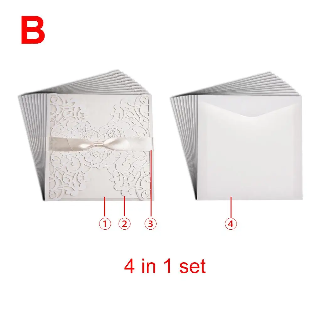  10PCS European Style Invitations Cards Elegant Delicate Carved Lace Wedding Party Invitations Cards - 4000262993195